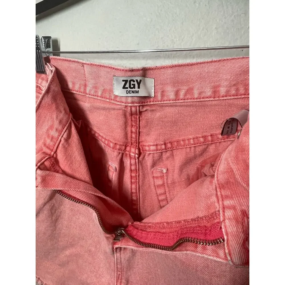 ZGY Denim Pink Cut Off Jean Shorts Jorts 30 Hi & Loose Super Hi Rise 100% Cotton
